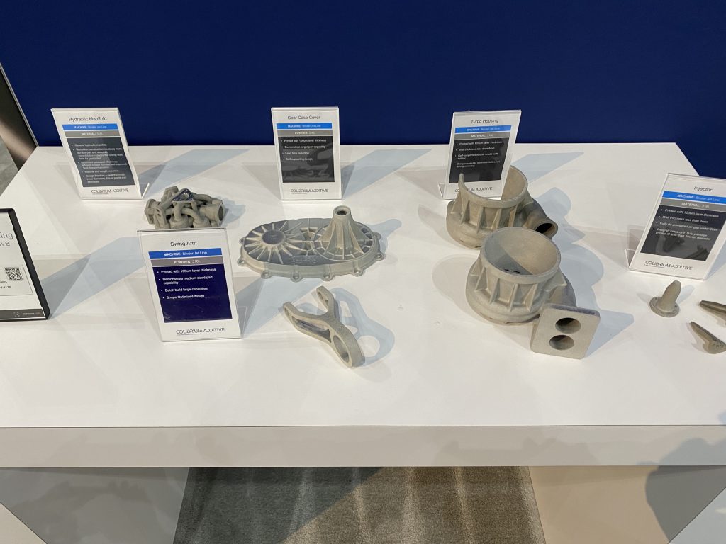 Colibrium Additive 3D printed parts on display at RAPID + TCT 2024. Photo by 3D Printing Industry.